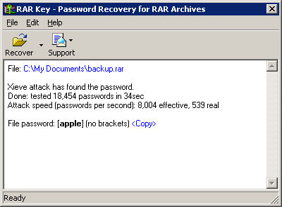 Programm Rar Password Recovery Key 1